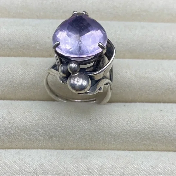 Sterling Silver Large Purple Sapphire Stone Statement Ring